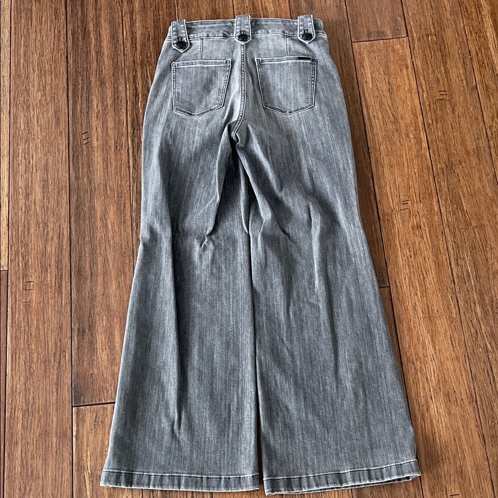 White House Black Market Gray Wide-Leg Flare Jeans with Button Detail - Picture 5 of 7